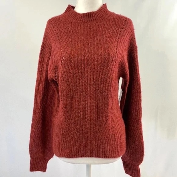 New BP Pointelle Chunky Knit Long Sleeve Oversized Sweater Red Rhubarb Size XXS - Picture 2 of 16